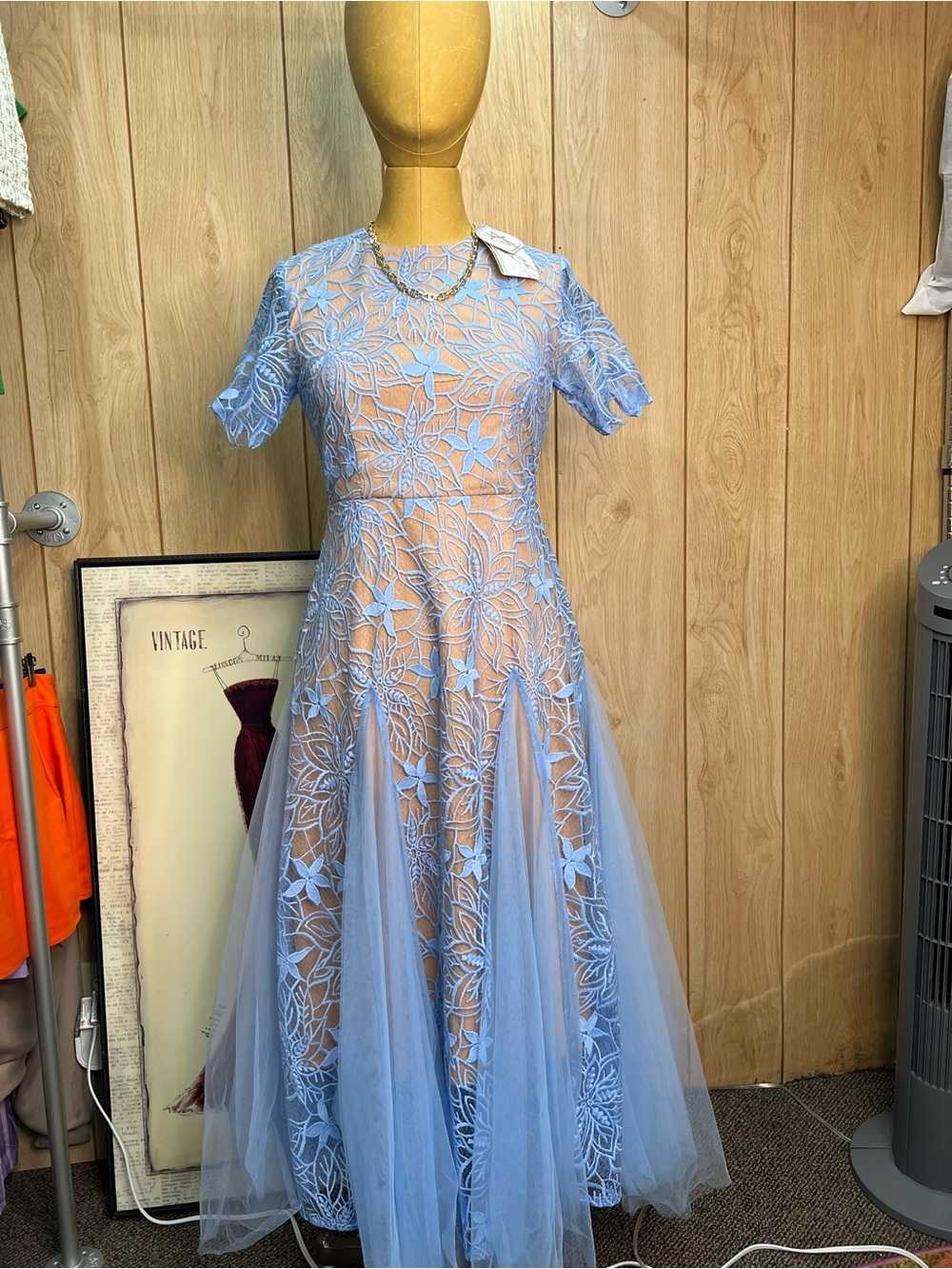 Light Blue Floral Lace Tulle Dress